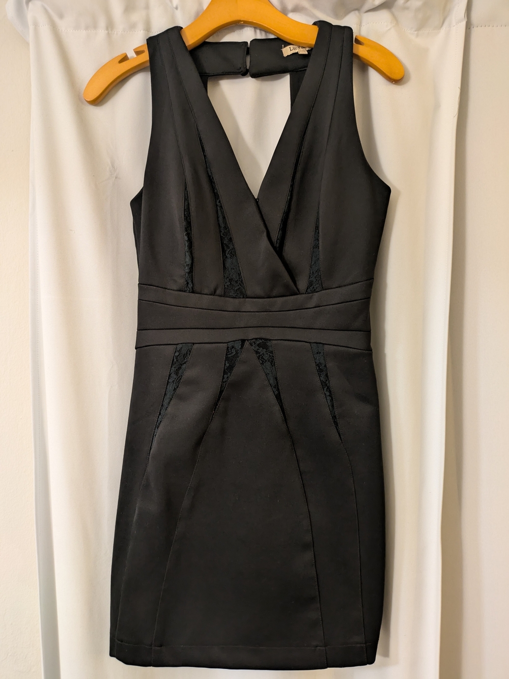 Lucy & Co. Black Mini Dress Deep V Lace Size Small Like New